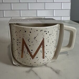 Thyme & Table Ceramic‎ Coffee Mug Monogram Letter M Speckled Gold Tea Latte
